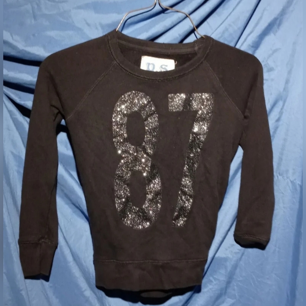 Girl's "P.S." Aeropostale Sweatshirt Black with Silver Sequins Size 6